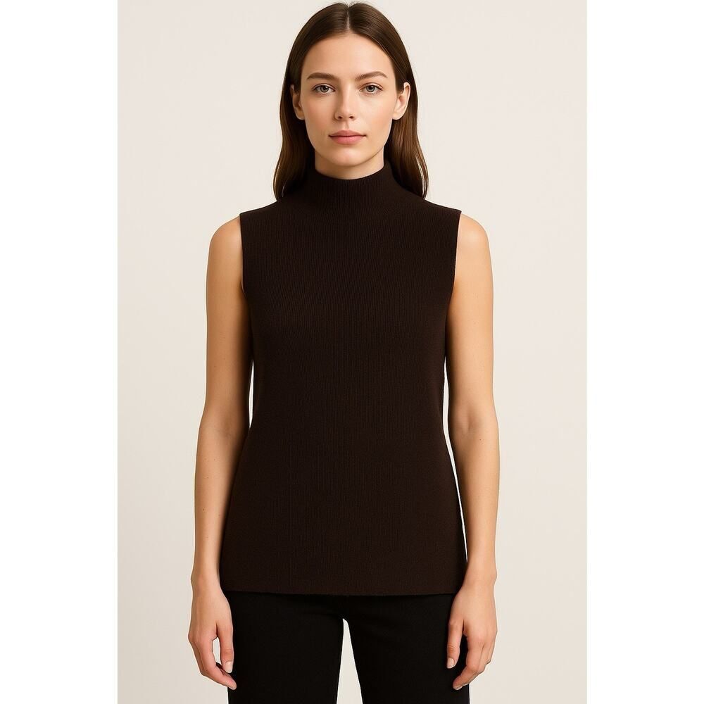 Theory Sleeveless Turtleneck Sweater Top Brown XL Wool Cashmere Blend